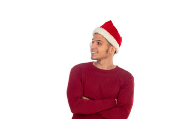 African guy wearing a Christmas hat