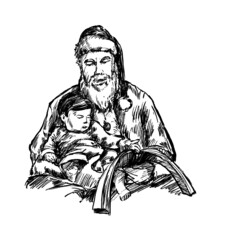 Fototapeta na wymiar sketch of santa reads book for kid hand draw