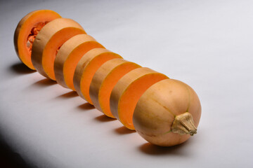 Closeup of an sliced butternut pumpkin