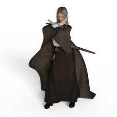 3D Render female knight with sword