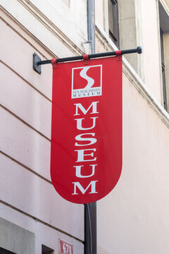 Prague, Czech Republic - July 10, 2020: Sex Machines museum sign.