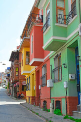 Fototapeta na wymiar Traditional houses in the Balat area of Istanbul, Turkey 