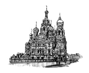 sketch of church in Russia hand draw