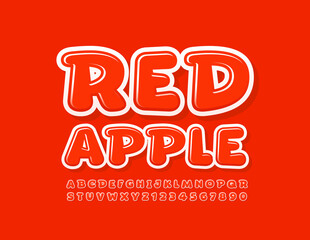 Vector bright logo Red Apple. Funny modern Font. Comic Alphabet Letters and Numbers set