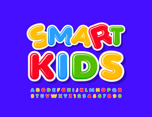 Vector education banner Smart Kids. Colorful modern Font. Bright Alphabet Letters and Numbers set