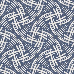 Nahtloser französischer Bauernhausleinensommerblockdruckhintergrund. Provence blau grau Leinen rustikale Mustertextur. Alte gewebte Flachsunschärfe im Shabby-Chic-Stil. Textil-Allover-Druck.