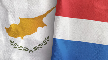 Netherlands and Cyprus two flags textile cloth 3D rendering