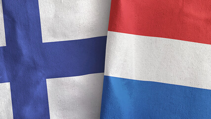 Netherlands and Finland two flags textile cloth 3D rendering