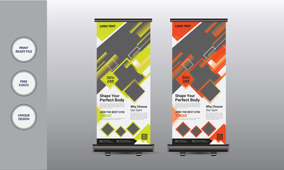 Fitness Gym Roll up Banner Design , For Business
Roll Up Banner Template. Vector illustration.