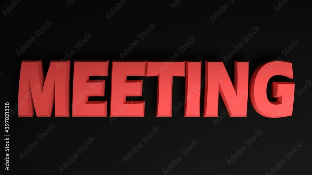 Poster the write meeting passing on a black surface, and a magnifier passing over it - 3d rendering video c