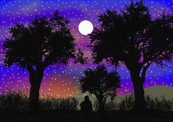 night landscape with moon