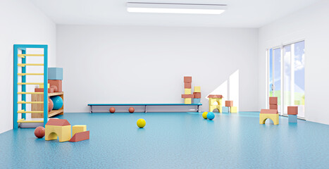 3D illustration with kindergarten sports hall