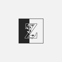 Fototapeta premium Square Outline Nature Classy Letter Z logo icon. Monogram design concept square shape, floral leaves with letter logo icon.