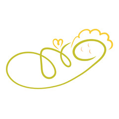 baby smiles in a dream, wrapped in a green diaper