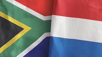 Fototapeta premium Netherlands and South Africa two flags textile cloth 3D rendering