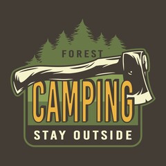 Camp axe, forest for camping and outdoor travel expedition or t-shirt print