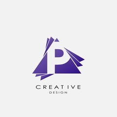 Techno Triangle Letter P logo. Creative design concept triangle shape hidden letter logo icon purple color for business identity.