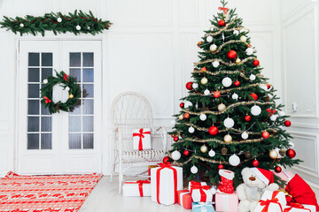 Christmas tree interior with gifts new year decor December