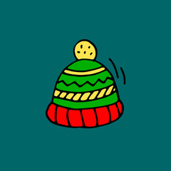 Hat with pompom. Headdress. Vector hand-drawn doodle illustration.