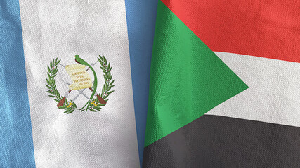 Sudan and Guatemala two flags textile cloth 3D rendering