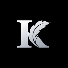 Initial Letter K Logo with feather. Trendy Design concept luxury feather element and Letter K for business, lawyer, notary, firm and more brand