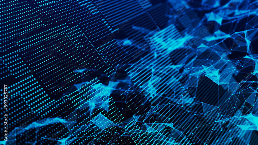 Poster digital technology background. big data visualization. technology and science. 3d rendering.