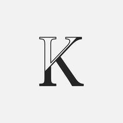 Minimalist Initial Letter K logo icon, vector design concept outline letter.