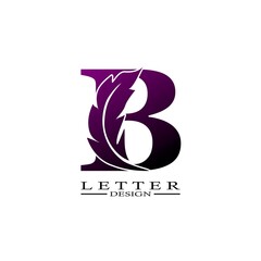 Initial Letter B Logo with feather. Trendy Design concept luxury feather element