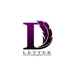 Initial Letter D Logo with feather. Trendy Design concept luxury feather element