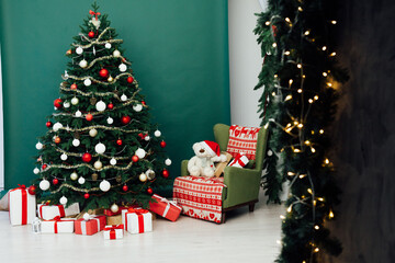 Christmas tree interior with gifts new year decor December