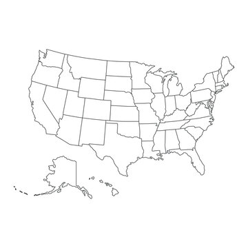 Borders of the United States of America, USA political map.