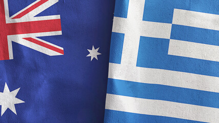 Greece and Australia two flags textile cloth 3D rendering