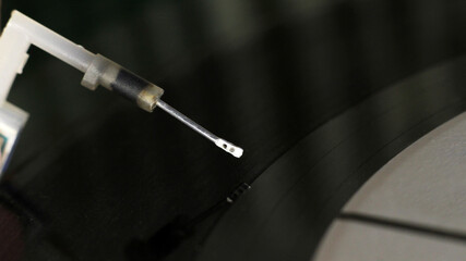 Needle for old-fashioned record player and vinyl, macro