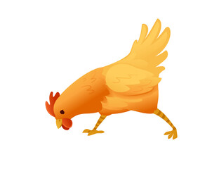 Cute yellow cock farm agriculture hen rooster cartoon animal design flat vector illustration