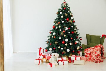 Christmas tree interior with gifts new year decor December