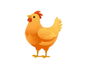 Cute yellow cock farm agriculture hen rooster cartoon animal design flat vector illustration