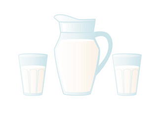 Jug and glass of milk flat vector illustration isolated on white background