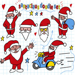 santa claus doodle set vector