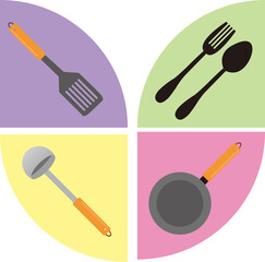 set of kitchen utensils illustration used for web or icon, symbol, logo, looks like a lily flower shape