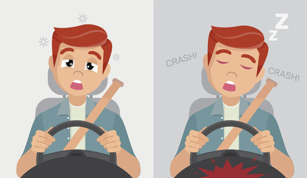 Sleepy male driver dozing off while driving.,vector eps10