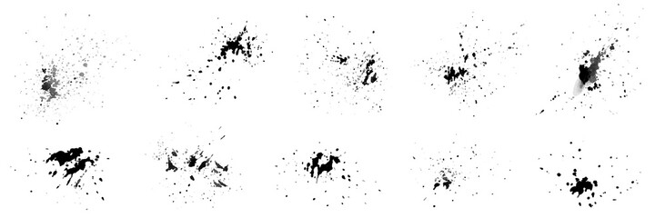 Set of black splatter with watercolor isolated on white background