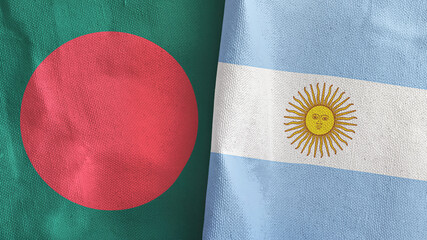 Argentina and Bangladesh two flags textile cloth 3D rendering