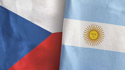 Argentina and Czech Republic two flags textile cloth 3D rendering