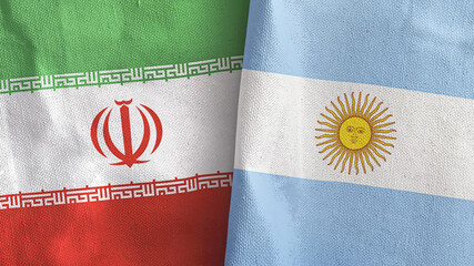Argentina and Iran two flags textile cloth 3D rendering