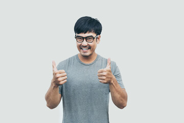 Fototapeta premium adult asian man.young male wear eye glasses.posing smiling look excited surprised thinking position happy.empty,copy space for text advertising.isolated white background.attractive fashion people