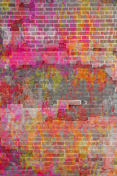Vertical background brick multi-colored wall.
