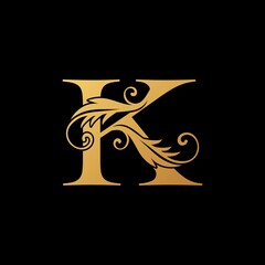 Letter K Golden Initial Luxury Logo Icon, monogram vector design concept.