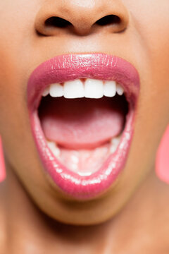 Cropped image of African American woman with mouth open