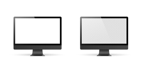 Realistic set of Monitors dark gray color. Realistic monitor with transparent screen vector illustration