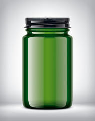 Medical Bottle on background. Metal colored caps. 